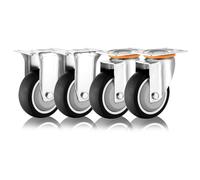 3in 4in 5in Plate Caster Wheel For Furniture And Carts Set Of 4 Dual Locking No Noise Thermoplastic Rubber Wheels Heavy Duty Industrial Replacement Swivel Casters(Fixed