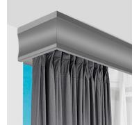 3in1 Adjustable Curtain Track SystemMetal Drapes Rod with Decorative Valance Custom Length Gray Ceiling Pelmet Box & Double Tracks for Elegant Home Décor