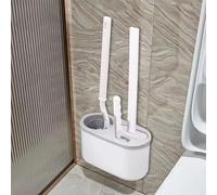 3in1 Bathroom Clean Tool, Toilet Brush Durable Tool Set | TPR Cleaning Silicone Brush Set| Ventilated Holder Base Standing & Wall Mounted Toilet Bowl Brush (White & Grey)