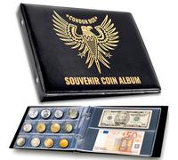 3in1 Coin Holder Album 180 Pockets - Paper Money Collection 10 Pockets - Large Storage Book for Collectors and Great for Gold Silver Dollars Dollar Bill Currency Quarters Penny Foreign Coins (Black)