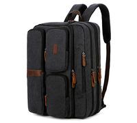 3in1 Convertible Canvas Business Briefcase Laptop Backpack Messenger Shoulder Bag Multi-functional Travel Rucksack Fits 15.6 17.3 Inch Laptop For Men/Women BC-11 (Black)
