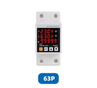3IN1 Display Din Rail Adjustable Over Protector Relay Over Current Protection Kwh 230V 63A 1Pcs (RED)