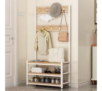 3in1 Entryway Hall Tree with Storage Bench Coat Rack & 7 Hooks Shoe Organizer with Foot Protection for Living Room & Corridor (White 100cm/39in)