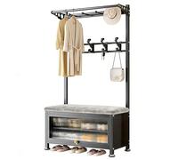 3in1 Freestanding Hall Tree with Cush & Shoe Sto Steel e Entryway Coat Rack MultiPurpose Homefor Entryway & Bedroom (Black 67.7'' x 31.5'' x 14.2'')