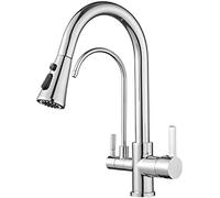 3in1 Kitchen Faucet with Double Handles & Water Filter Easy Installation Modern Design for Drink PurificationPerfect for Home & Office Use