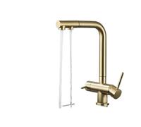 3In1 Kitchen with 360° Rotation Doublever Design 304 Stainless Steel Brushed Finish Dual Outlet Drinking Water Mixer Tap for Home & Restaurant,Brush Gold a-1