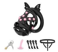 3IN1 Male Chastity Cage Large Cock Cage Kit Lightweight Double Lock Bondage Soft Nail Chastity Device Sex Toy with 4 Silicone Rings and Three-Way Auxiliary Belt for Man Penis Exercise