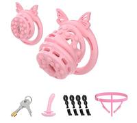 3IN1 Male Large Detachable Chastity Cage Flat Cock Cage - Lightweight Double Lock Bondage Soft Nail Chastity Device Sex Toy with 4 Silicone Rings and Auxiliary Belt for Man Penis Exercise