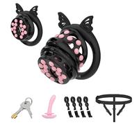 3IN1 Male Large Detachable Chastity Cage Flat Cock Cage - Lightweight Double Lock Bondage Soft Nail Chastity Device Sex Toy with 4 Silicone Rings and Auxiliary Belt for Man Penis Exercise
