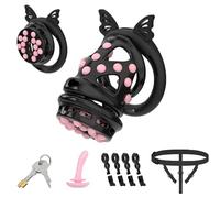 3IN1 Male Large Detachable Chastity Cage Flat Cock Cage - Lightweight Double Lock Bondage Soft Nail Chastity Device Sex Toy with 4 Silicone Rings and Auxiliary Belt for Man Penis Exercise