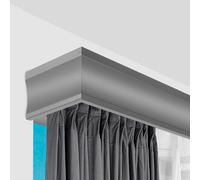 3in1 Metal Curtain Track SystemAdjustable Curtain Rod with Decorative Valance & Dual Tracks Custom Length Drapes Gray for Home & Office Decor