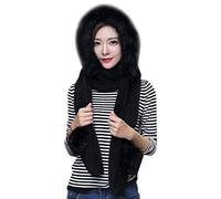 3in1 Women Girls Faux Fur Hooded Scarf Gloves Set Fluffy Warm Earflap Full Hood Hats Long Scarf with Pocket Gloves Thermal Beanie Hat Scarves Neck Warmer Cold Weather Outdoor Thermal Outfit Costume