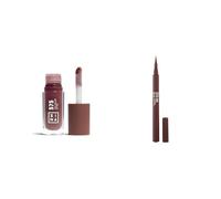 3INA MAKEUP - The Color Lip Oil 575 + The Color Pen Eyeliner 575 - Brown Gloss with 24h Hydration & Hyaluronic Acid + Brown Liquid Eyeliner 10h Longwear Formula for Sensitive Eyes -Vegan -Cruelty Free