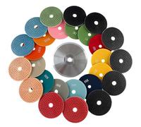 3inch 75mm Diamond Water Polishing Pad, 13 Different Grit 30#-3000# Sanding Discs & M10 Thread Hook and Loop Back Aluminum Holder for Grinding Buffing Granite Marble Concrete Stone (14PCS/SET)