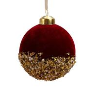 3inch Red Velvet Christmas Tree Hanging Balls, Red Christmas Balls with Gold Sequins and Pearls, Shatterproof Glitter Sequin Foam Balls for Xmas Christmas Tree Xmas Wedding Party Decor(Red)