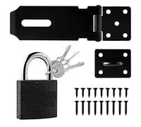 3inch Shed Lock 90°Gate Lock 180°Door Latch Hasp Shed Door Latch Hasp and Staple with Padlock Door Hasp Lock for Garden Sheds Underground Garages Bedrooms Cabinets（Black 3inch