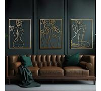 3J Group Metal Line Art Wall Decor, Set of 3 Gold Wall Decor, Durable and Robust Gold Female Wall Decor, Large 18 x 24 Inches Gold Metal Wall Decor