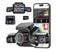 3K Dash Cam 4 Channel, 360° Dashcam Front and Rear Inside, 3K+1080P*3 Dash Cams for Cars, Built-in GPS Car Camera, 5GHz WiFi App Control, Voice Control Dashcam, 64GB SD Card Night Vision, V8Plus