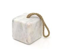 3kg Square White Marble Doorstop | Natural Marble Cube Weighted Door Stopper for Floor | Heavy Duty Marble Door Stop with Handle - 10cm