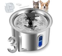 3L/101oz Stainless Steel Cat Water Fountain for Indoor Use - Ultra Quiet Automatic Cat Fountain for Drinking, BPA-Free Pet Water Dispenser for Cats/Small Dogs LED Window (2 Filters & 2 Sponges, Large)