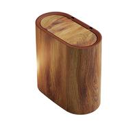 3L Bathroom Bin Trash Can Modern Wastebasket for Kitchen Wood Grain Trash Can with Lid Bathroom Living Room Odor Control Hand-Press Opening Farmhouse Style Plastic Bin (Brown)