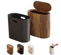 3L Bathroom Bin Trash Can, Modern Wastebasket for Kitchen, Wood Grain Trash Can with Lid, Bathroom Living Room Odor Control, Hand-Press Opening, Farmhouse Style Plastic Bin (Wood)
