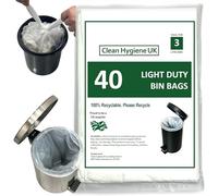 3L Bin Liners 40 Count Dustbin Waste Bags For Round, Oval, Square & Rectangular Pedal Bins 3 Liter For Toilet Bedroom Bathroom Office Hotels Garbage White Refuse Trash Rubbish Sacks 3 Litre Light Duty