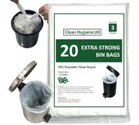 3L Bin Liners Extra Strong Dustbin Waste Bags For Round, Oval, Square & Rectangular Pedal Bins 3 Liter For Bedroom Bathroom Office Hotels Garbage White Refuse Trash Rubbish Sacks 3 Litre - 20 Count