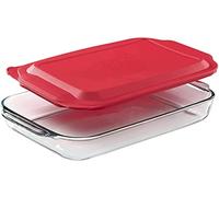 3L Borosilicate Bakeware Set: inc Glass Roaster 39cm (L) x 23.5cm (W) x 5cm (H) with Clip Lid & Chrome Stand.