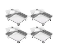 3L Chafing Dish Buffets Set, 4 Pack Stainless Steel Rectangular Buffet Trays with Plastic Lids, Stacked Food Warmer Buffet Server for Buffets Caterings Parties Buffet, 13.39x11.02x3.78in