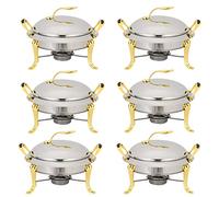 3L Chafing Dish Set, Full Size Stainless Steel Round Buffet Server with Pans, Lid and Fuel Holders, for Catering Party Wedding Dinner Food Warmer (2/3/4/6 Pack),Gold,6 Pack