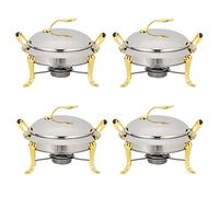 3L Chafing Dish Set, Full Size Stainless Steel Round Buffet Server with Pans, Lid and Fuel Holders, for Catering Party Wedding Dinner Food Warmer (2/3/4/6 Pack),Gold,4 Pack