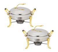 3L Chafing Dish Set, Full Size Stainless Steel Round Buffet Server with Pans, Lid and Fuel Holders, for Catering Party Wedding Dinner Food Warmer (2/3/4/6 Pack),Gold,2 Pack