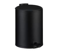 Relaxdays Bathroom Waste, 3L, Round, Soft-Close Cosmetics Trash Can, Matt Finish, Removable Inner Bin, Pedal, Black, Fibreboard, 15 x 40 x 23 cm
