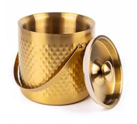 3L Double-Wall Insulated Stainless Steel Ice Bucket with scoop for Cocktail Bar - Metal Ice Bucket for freezer with Lid for parties,Camping,and More!champagne bucket,bar cart accessories(gold)