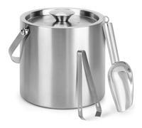 3L Ice Bucket with Lid and Tongs, Large Double Walled Stainless Steel Insulated Ice Bucket, Round Double Wall Ice Bucket Wine Bucket for Home Parties, Bars, Pubs, Clubs, Restaurants, BBQs and Picnics