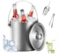 3L Insulated Ice Bucket, Double Wall Stainless Steel Ice Bucket with Lid and Ice Tongs, Round Ice Champagne Wine Bucket Punch Drink Ice Cooler Party