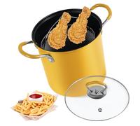 3L Small Deep Fat Fryer, Chip Pans with Basket and lid, Mini Fryers with Anti-scalding Silicone Handle, 304 Stainless Steel Gadgets for Home, Tempura Chips, Chip Fryers, Fish, Chicken (Yellow)