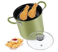 3L Small Deep Fat Fryer, Chip Pans with Basket and lid, Mini Fryers with Anti-scalding Silicone Handle, 304 Stainless Steel Gadgets for Home, Tempura Chips, Chip Fryers, Fish, Chicken (Green)