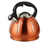 3L Whistling Kettle, Stainless Steel Stove Top Kettle, Stove Induction Kettle with Wood Grain Handle, Whistling Teapot Kettle for Kitchen Gas Hob, Induction Cooker, Cute Pumpkin Shape(Orange)