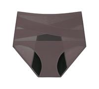 3Layer Leakproof Menstrual Panties Light Absorption High Waist Abdomen Control Butt Lifting Underwear Cotton Cross Tum Plus Size(Brown,1pcs,XXL)