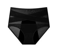 3Layer Leakproof Menstrual Panties Light Absorption High Waist Abdomen Control Butt Lifting Underwear Cotton Cross Tum Plus Size(Black,1pcs,L)