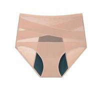 3Layer Leakproof Menstrual Panties Light Absorption High Waist Abdomen Control Butt Lifting Underwear Cotton Cross Tum Plus Size(Wheat,1pcs,XXL)