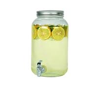 3LT Glass Beverage Dispenser with Stainless Steel Lid and Removable Plastic Tap - Large 3 Liter Drink Container for Juice, Iced Tea, Cocktails, Infused Water - Clear Glass Drink Dispenser for Parties