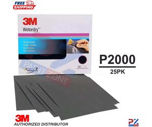 3M 02044 P2000 Wet/Dry Abrasive Sandpaper - 25 Sheets for Auto & Wood