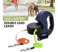 3M/10KG Dog Lead Leash Double Retractable Leash Extendables Lockable