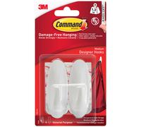 Command? Medium Designer Hook Strip 1 kg Holding Capacity White Pack of 2