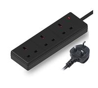 3M 3 Gang Socket Extension Lead UK Pin Plug and Cable Black Multi Socket Mains Strip