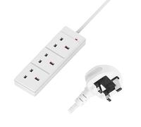 3M 3 Gang Socket Extension Lead UK Pin Plug and Cable White Multi Socket Mains Strip