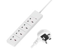 3M 4 Gang Socket Extension Lead UK Pin Plug and Cable White Multi Socket Mains Strip